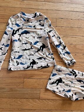 Hanna Andersson 2 piece swimsuit Set rash guard long sleeve/ shorts Whale 3T
